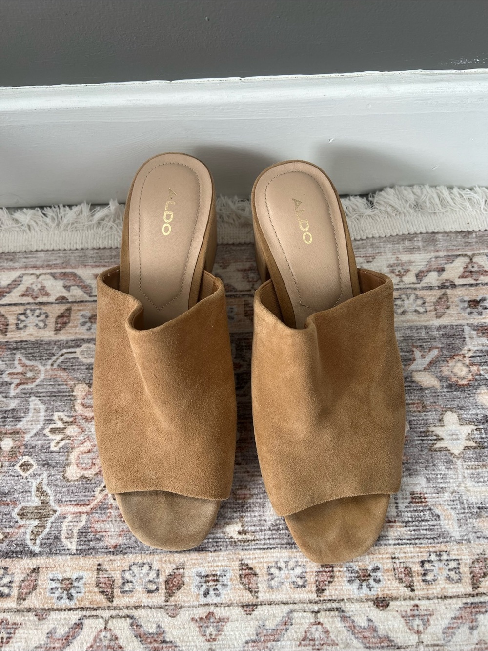 ALDO Tan Suede Slide Mules with Block Heel
